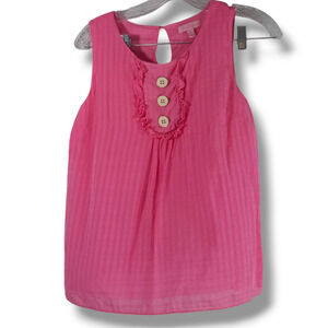 Lilly Pulitzer Silk Cotton Ruffle Button Front Keyhole Sleeveless Blouse Pink 2
